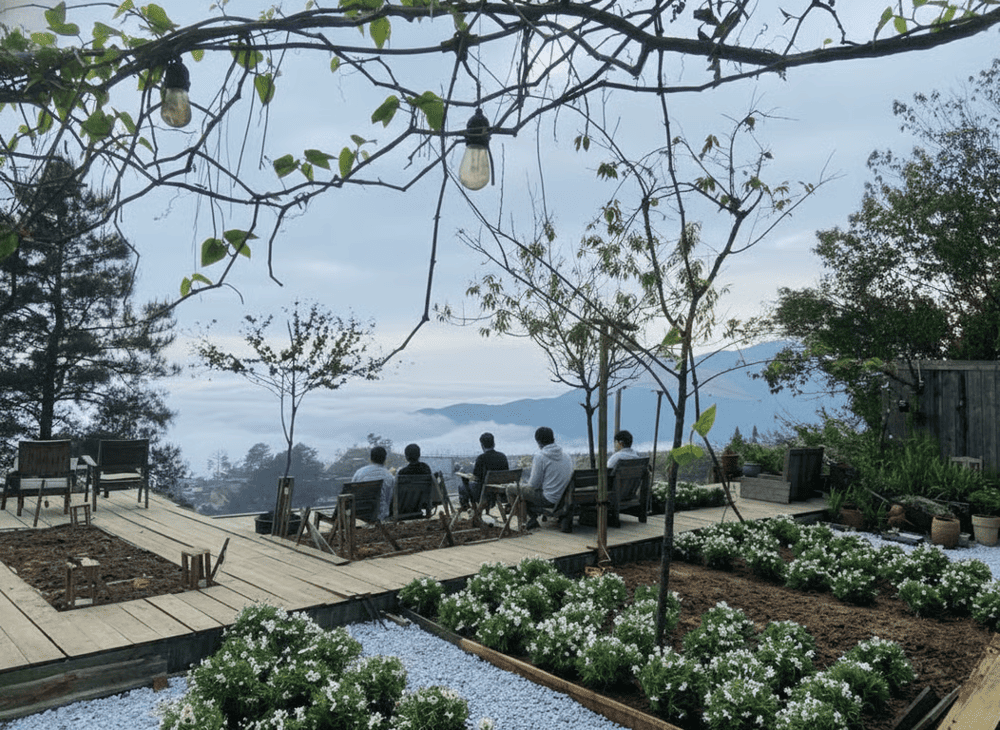 Tiệm cà phê Lưng Chừng
Đúng như tên gọi, Tiệm cà phê Lưng Chừng tọa lạc trên một sườn đồi, mang đến trải nghiệm thư thái giữa lưng chừng núi. Quán có phong cách tối giản nhưng tinh tế, sử dụng nhiều vật liệu gỗ, kính để tạo cảm giác gần gũi với thiên nhiên. Đặc biệt, vào những ngày trời đẹp, bạn có thể vừa nhâm nhi tách cà phê vừa ngắm mây lững lờ trôi qua thung lũng.